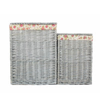 Red Hamper Grey Wash Square Laundry Basket with Garden Rose Lining