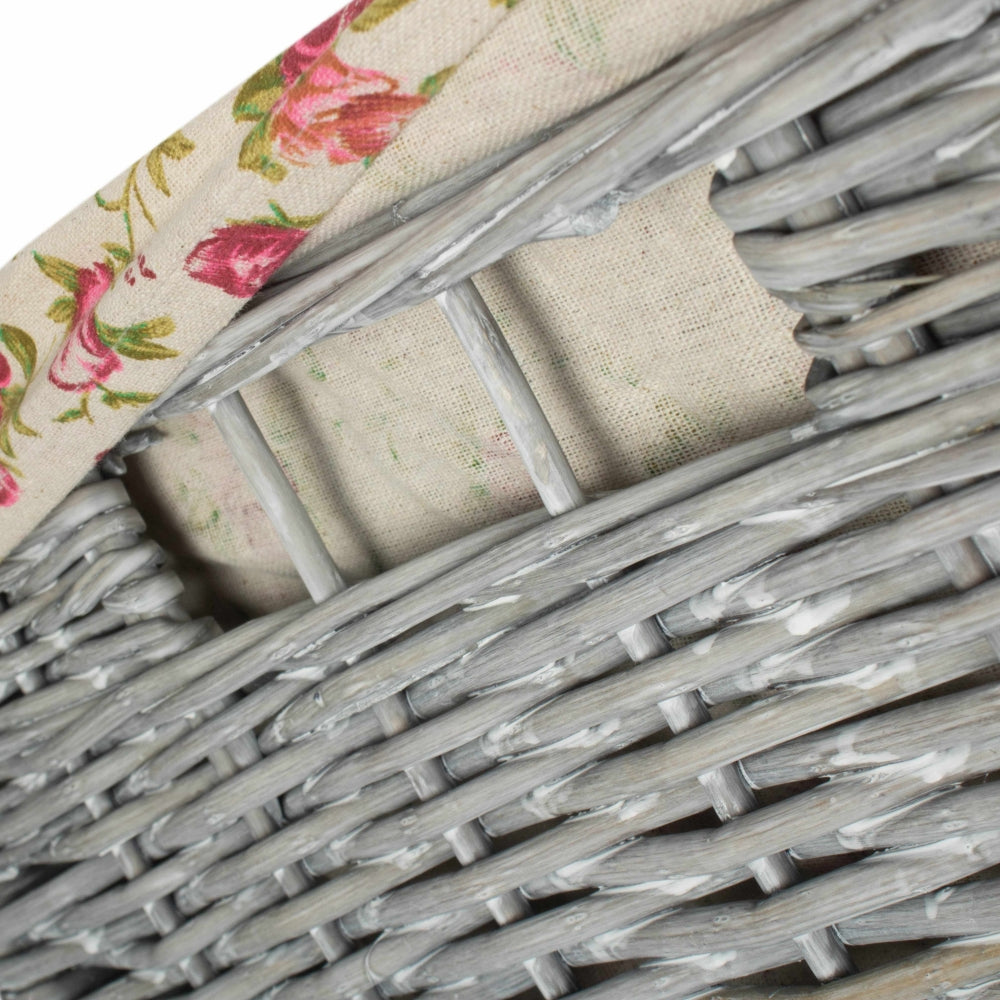 Red Hamper Grey Wash Square Laundry Basket with Garden Rose Lining