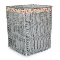 Red Hamper Grey Wash Square Laundry Basket with Garden Rose Lining
