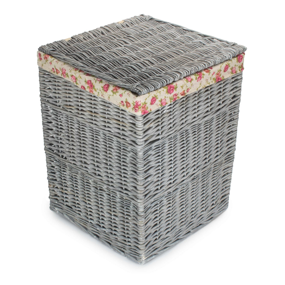Red Hamper Grey Wash Square Laundry Basket with Garden Rose Lining