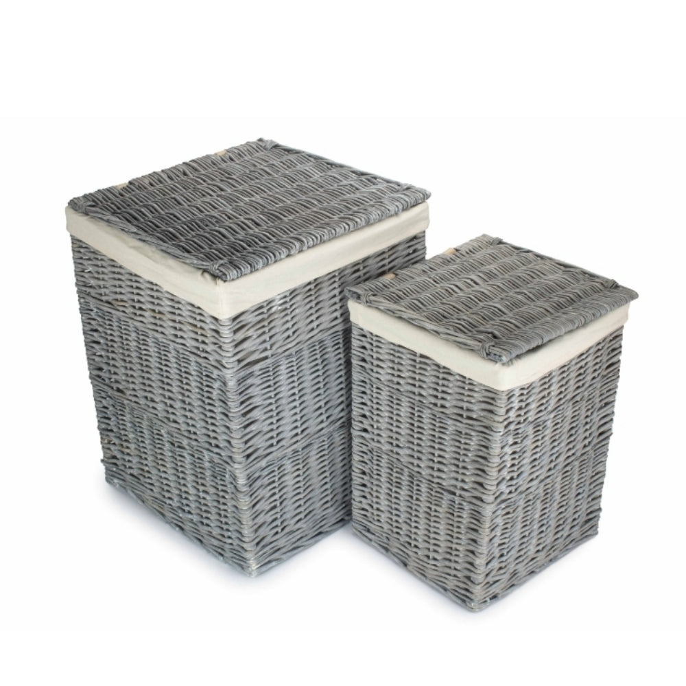Red Hamper Grey Wash Square Laundry Basket with White Lining