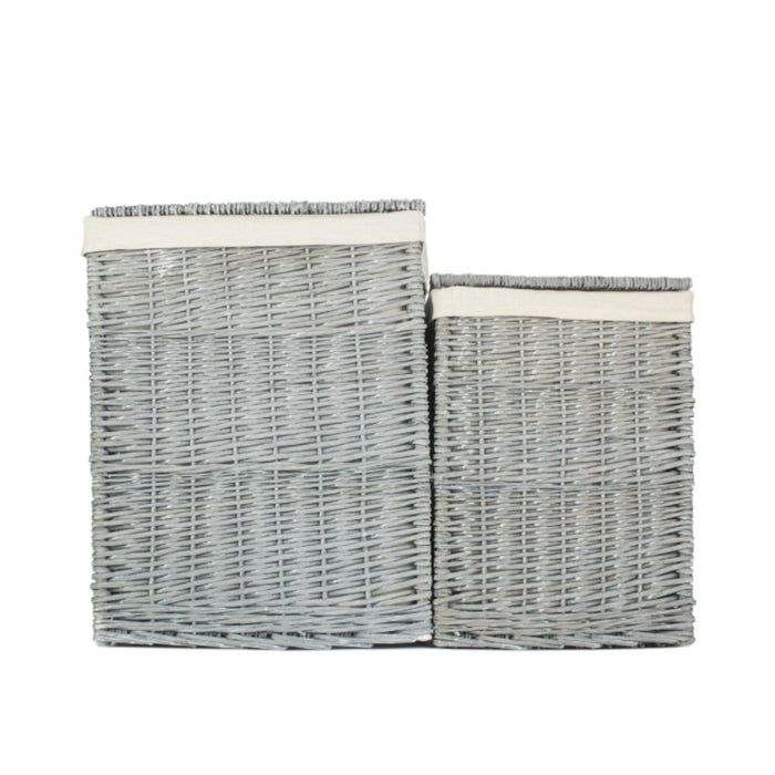 Red Hamper Grey Wash Square Laundry Basket with White Lining