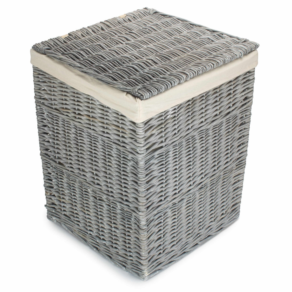 Red Hamper Grey Wash Square Laundry Basket with White Lining