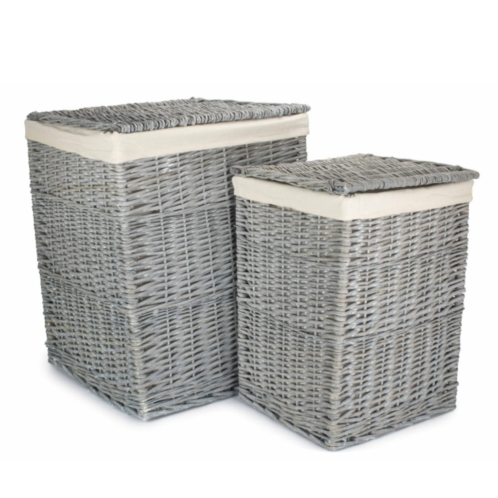 Red Hamper Grey Wash Square Laundry Basket with White Lining