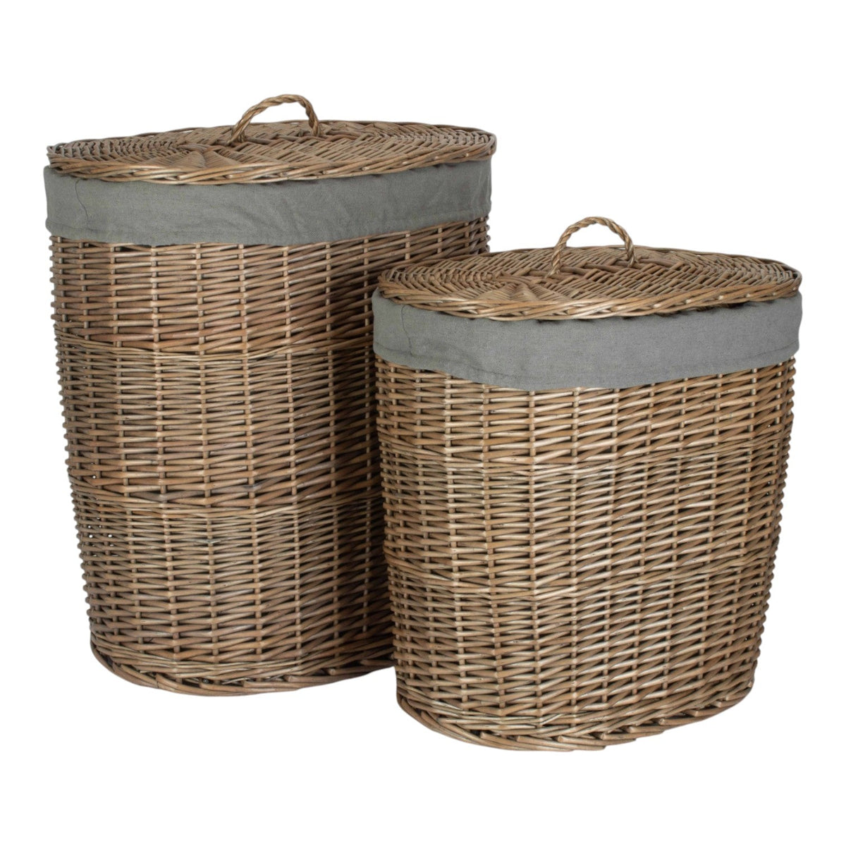 Red Hamper Antique Wash Grey Cotton Lined Oval Willow Laundry Basket