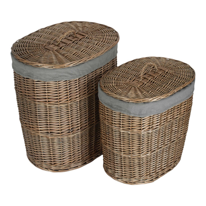 Red Hamper Antique Wash Grey Cotton Lined Oval Willow Laundry Basket