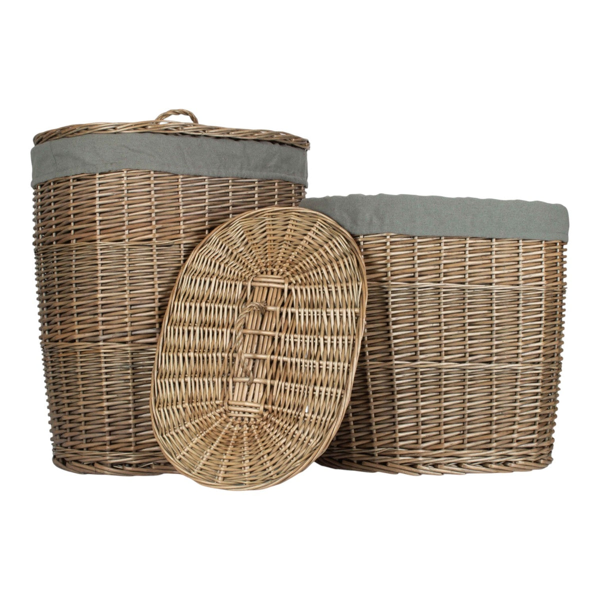 Red Hamper Antique Wash Grey Cotton Lined Oval Willow Laundry Basket