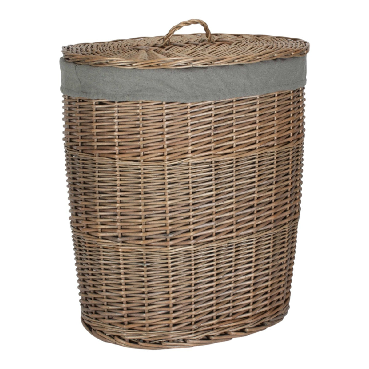 Red Hamper Antique Wash Grey Cotton Lined Oval Willow Laundry Basket