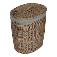 Red Hamper Antique Wash Grey Cotton Lined Oval Willow Laundry Basket