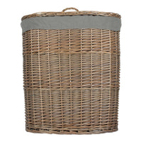 Antique Wash Grey Cotton Lined Oval Willow Laundry Basket