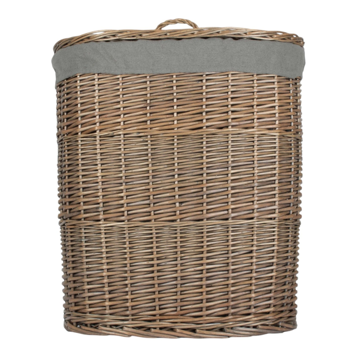 Red Hamper Antique Wash Grey Cotton Lined Oval Willow Laundry Basket