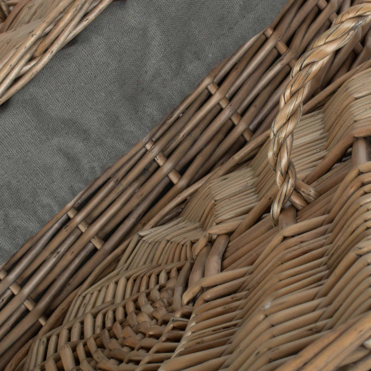 Antique Wash Grey Cotton Lined Oval Willow Laundry Basket