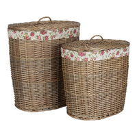 The Willow Basket Antique Wash Garden Rose Cotton Lined Oval Willow Laundry Basket