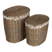The Willow Basket Antique Wash Garden Rose Cotton Lined Oval Willow Laundry Basket
