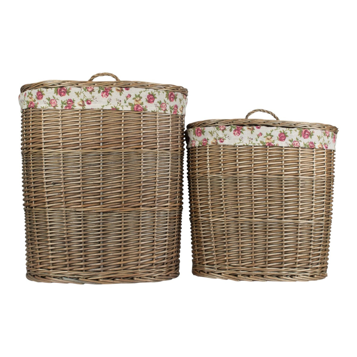 The Willow Basket Antique Wash Garden Rose Cotton Lined Oval Willow Laundry Basket