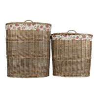The Willow Basket Antique Wash Garden Rose Cotton Lined Oval Willow Laundry Basket