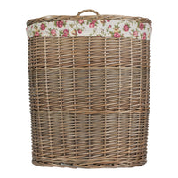 The Willow Basket Antique Wash Garden Rose Cotton Lined Oval Willow Laundry Basket