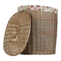 The Willow Basket Antique Wash Garden Rose Cotton Lined Oval Willow Laundry Basket