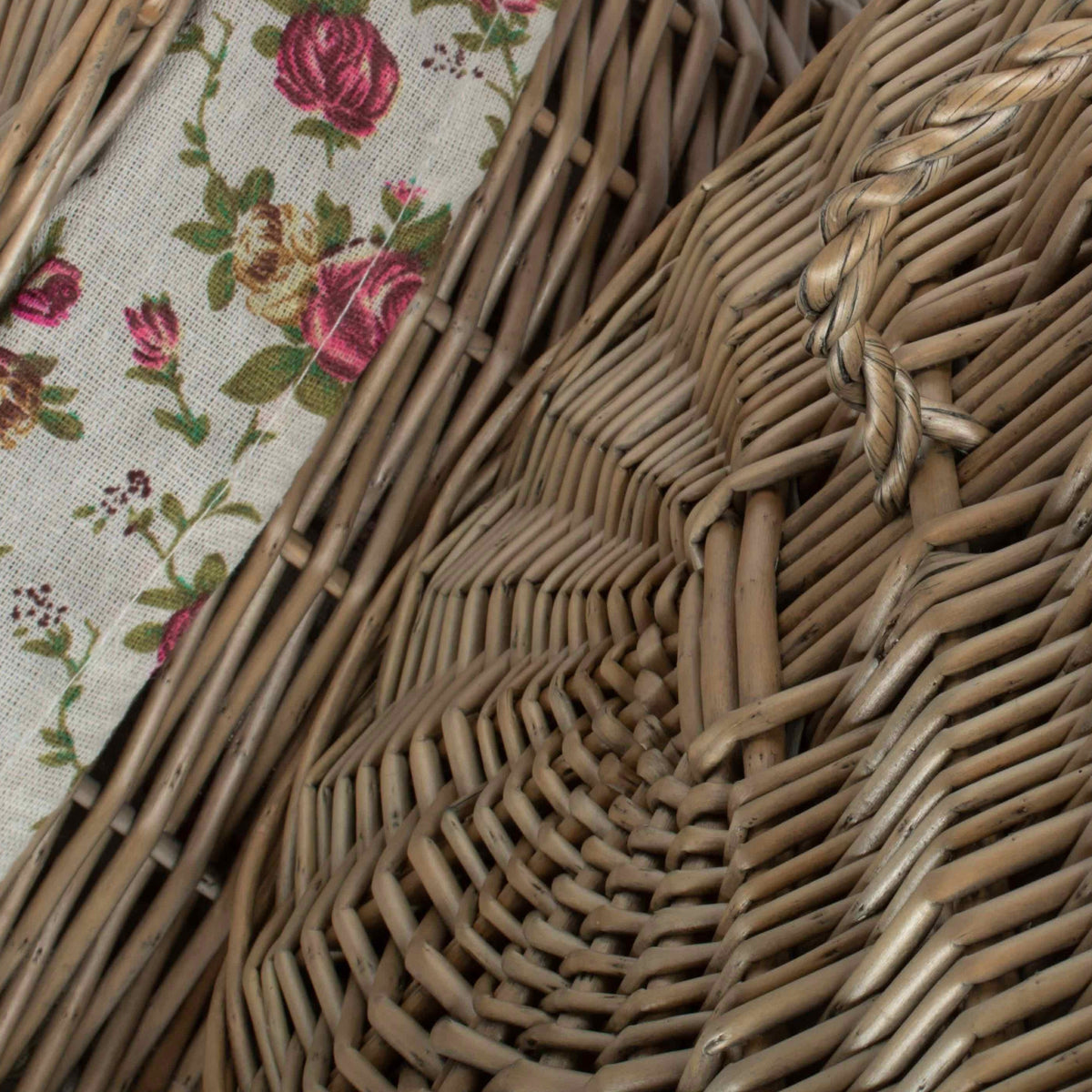 The Willow Basket Antique Wash Garden Rose Cotton Lined Oval Willow Laundry Basket