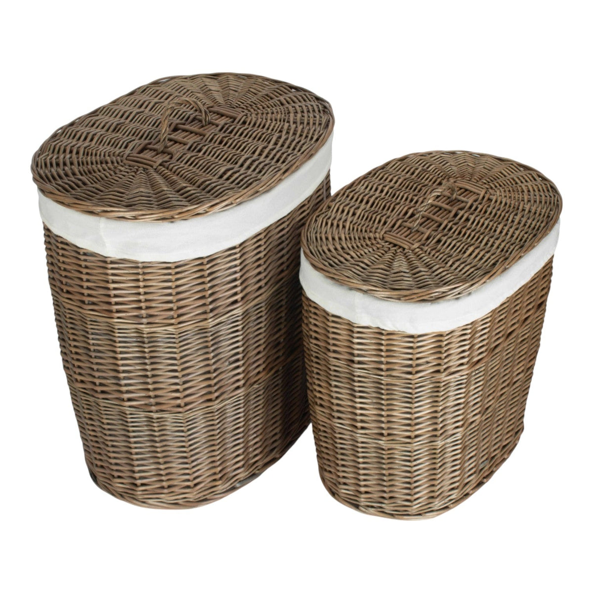 Red Hamper Antique Wash White Cotton Lined Oval Willow Laundry Basket