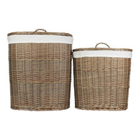 Antique Wash White Cotton Lined Oval Willow Laundry Basket