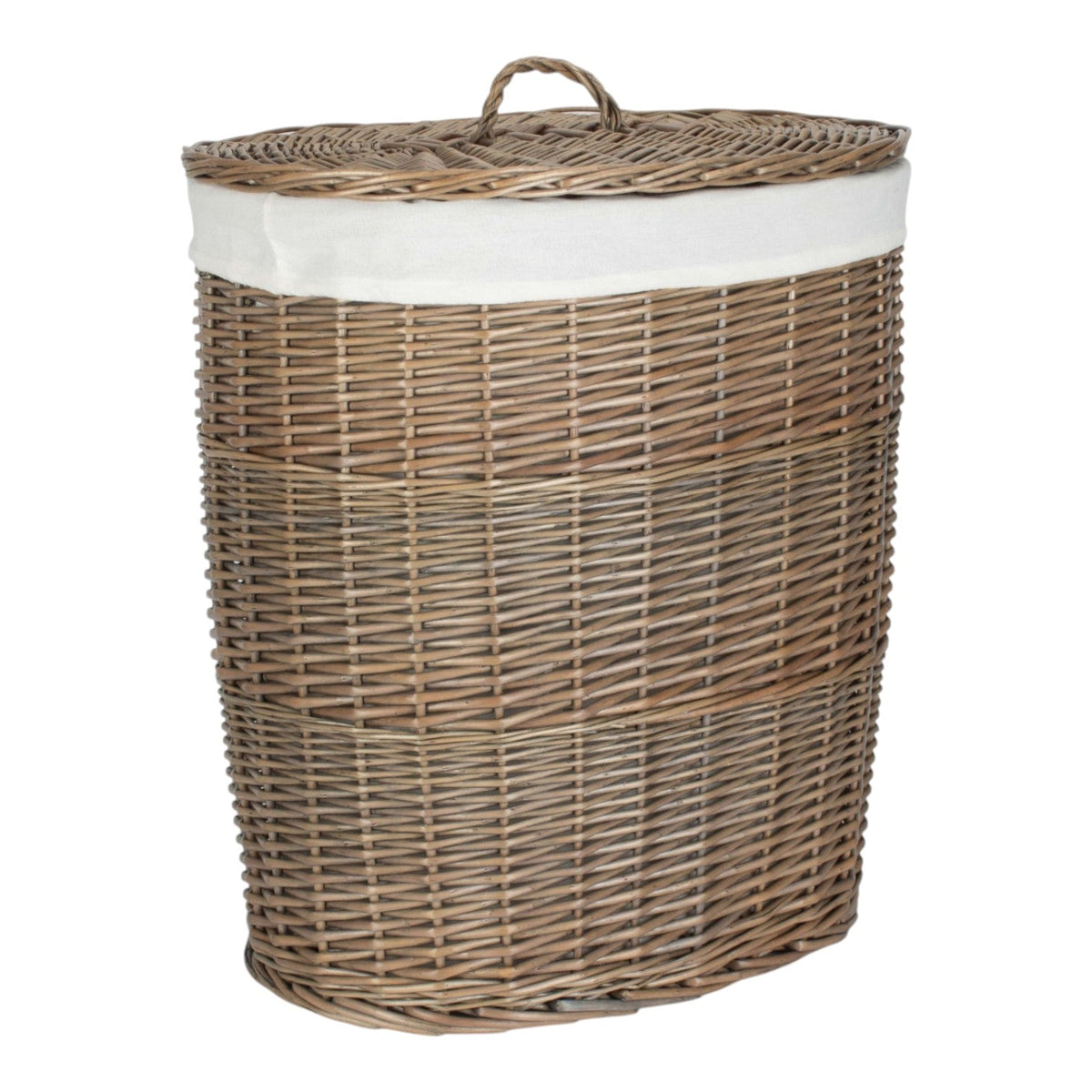 Red Hamper Antique Wash White Cotton Lined Oval Willow Laundry Basket