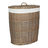 Red Hamper Antique Wash White Cotton Lined Oval Willow Laundry Basket