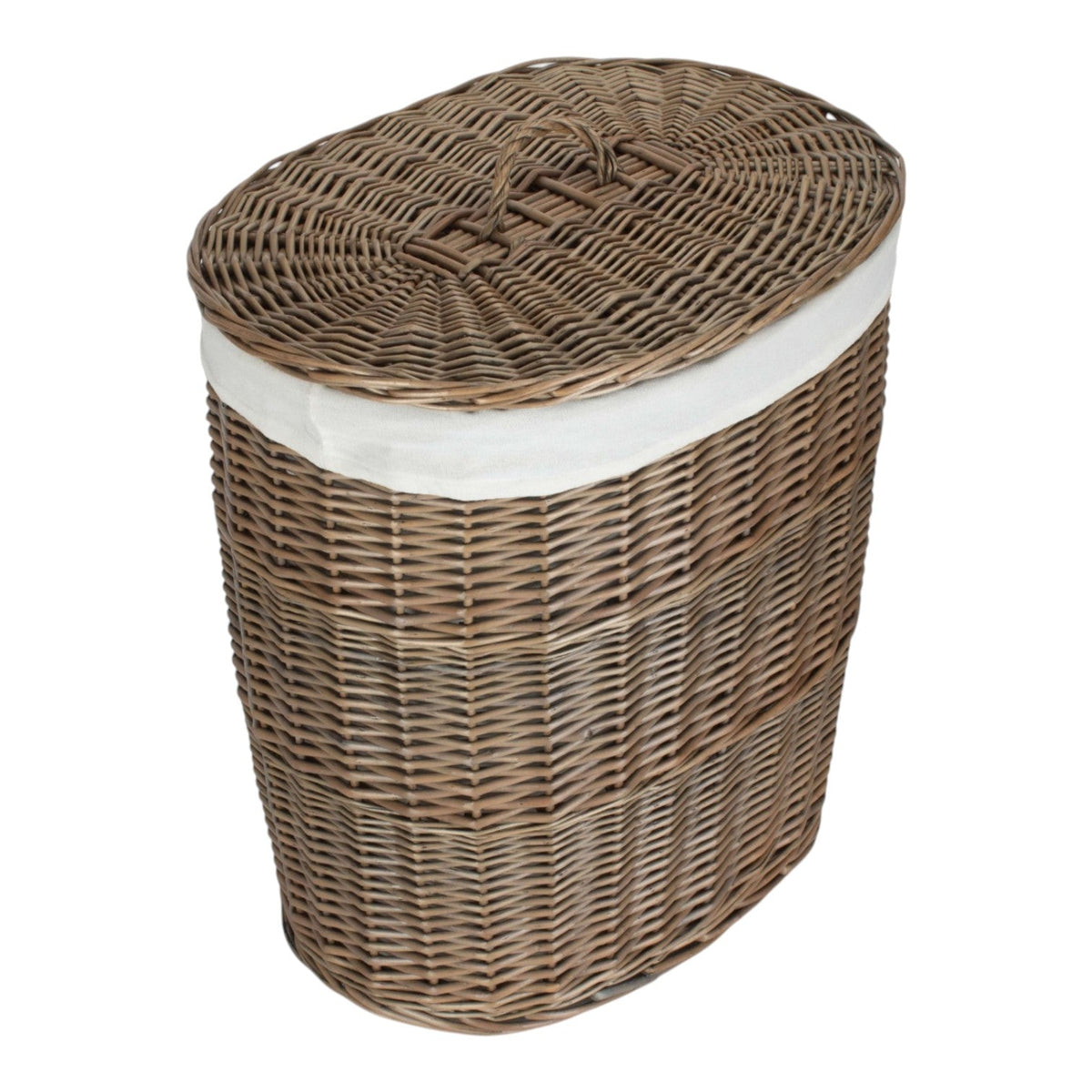 Red Hamper Antique Wash White Cotton Lined Oval Willow Laundry Basket