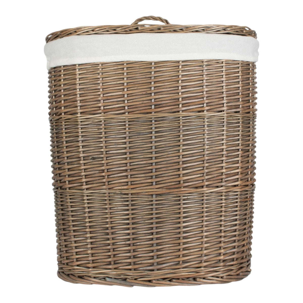 Antique Wash White Cotton Lined Oval Willow Laundry Basket
