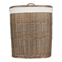 Antique Wash White Cotton Lined Oval Willow Laundry Basket