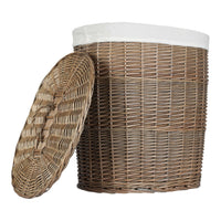 Antique Wash White Cotton Lined Oval Willow Laundry Basket