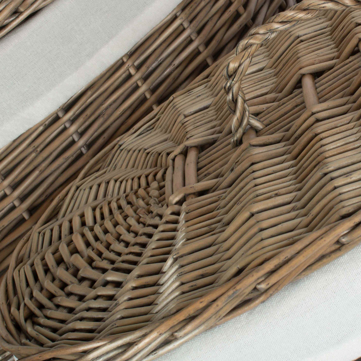 Antique Wash White Cotton Lined Oval Willow Laundry Basket