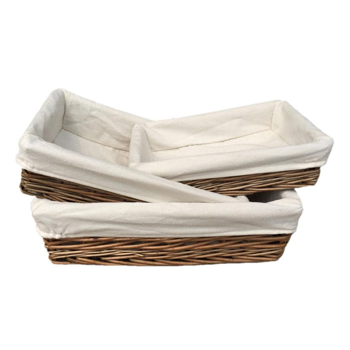 Red Hamper Lined Antique Wash Rectangular Straight Sided Wicker Tray