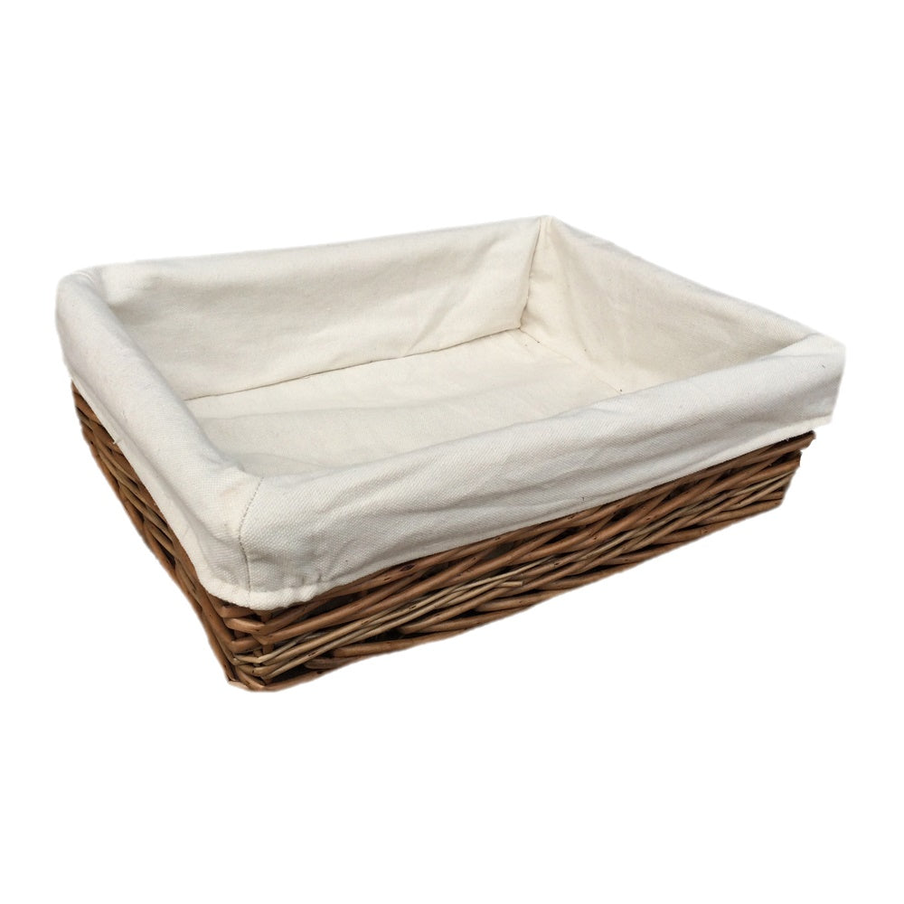 Red Hamper Lined Antique Wash Rectangular Straight Sided Wicker Tray
