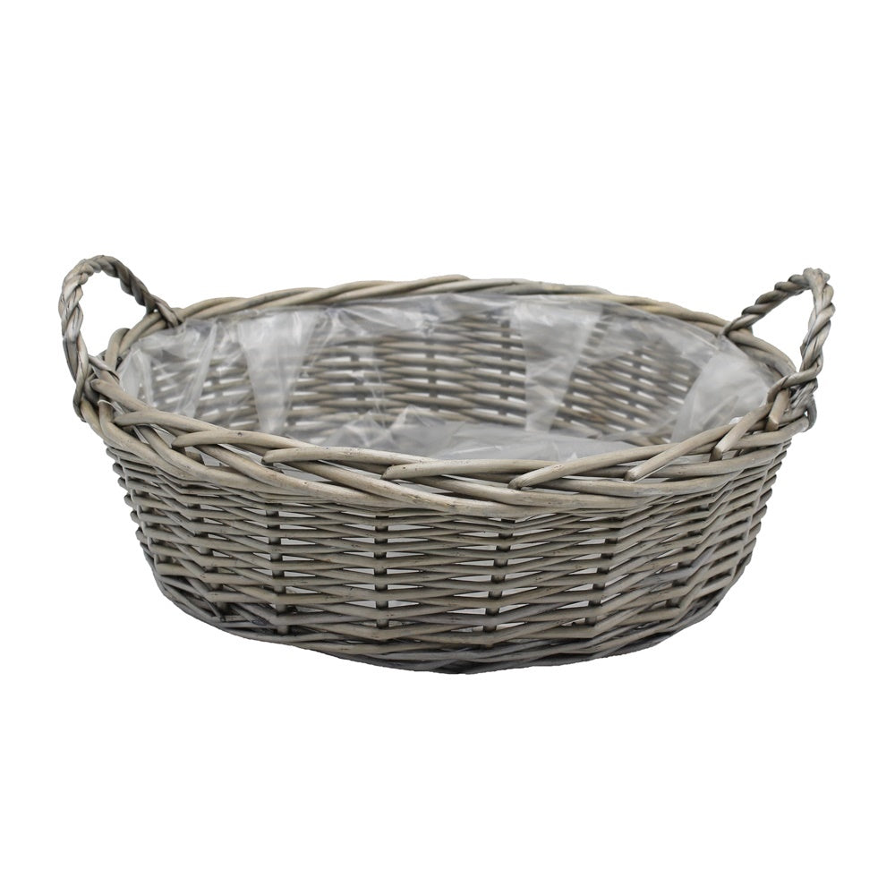 Red Hamper Lined Large Round Antique Wash Display Wicker Tray