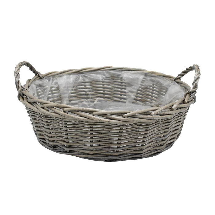 Red Hamper Lined Large Round Antique Wash Display Wicker Tray