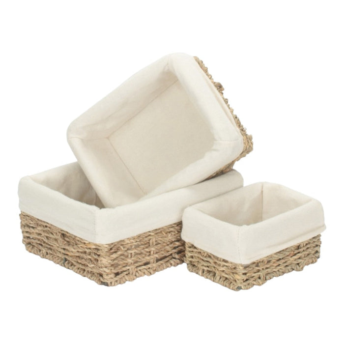 Red Hamper Set of 3 Rectangular Cotton Lined Seagrass Trays