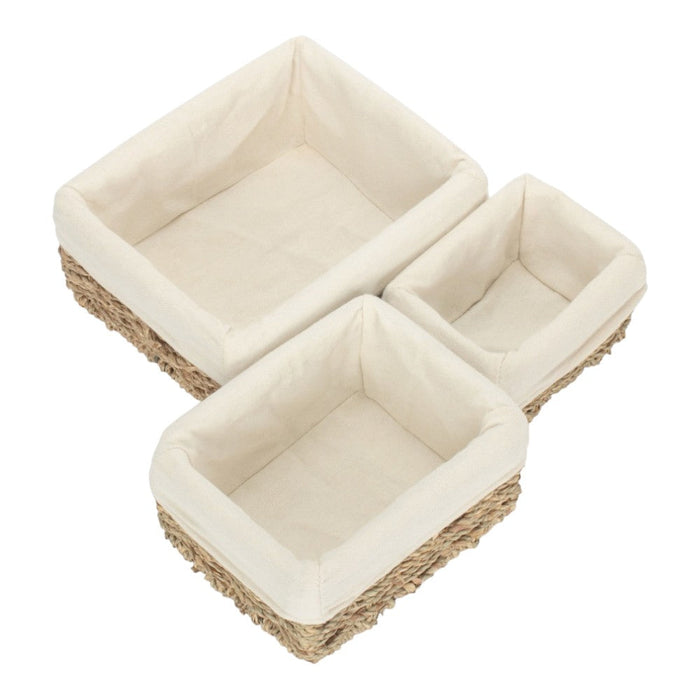 Red Hamper Set of 3 Rectangular Cotton Lined Seagrass Trays