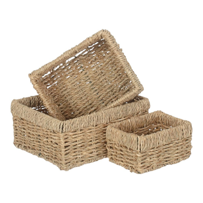 Red Hamper Set of 3 Rectangular Seagrass Trays