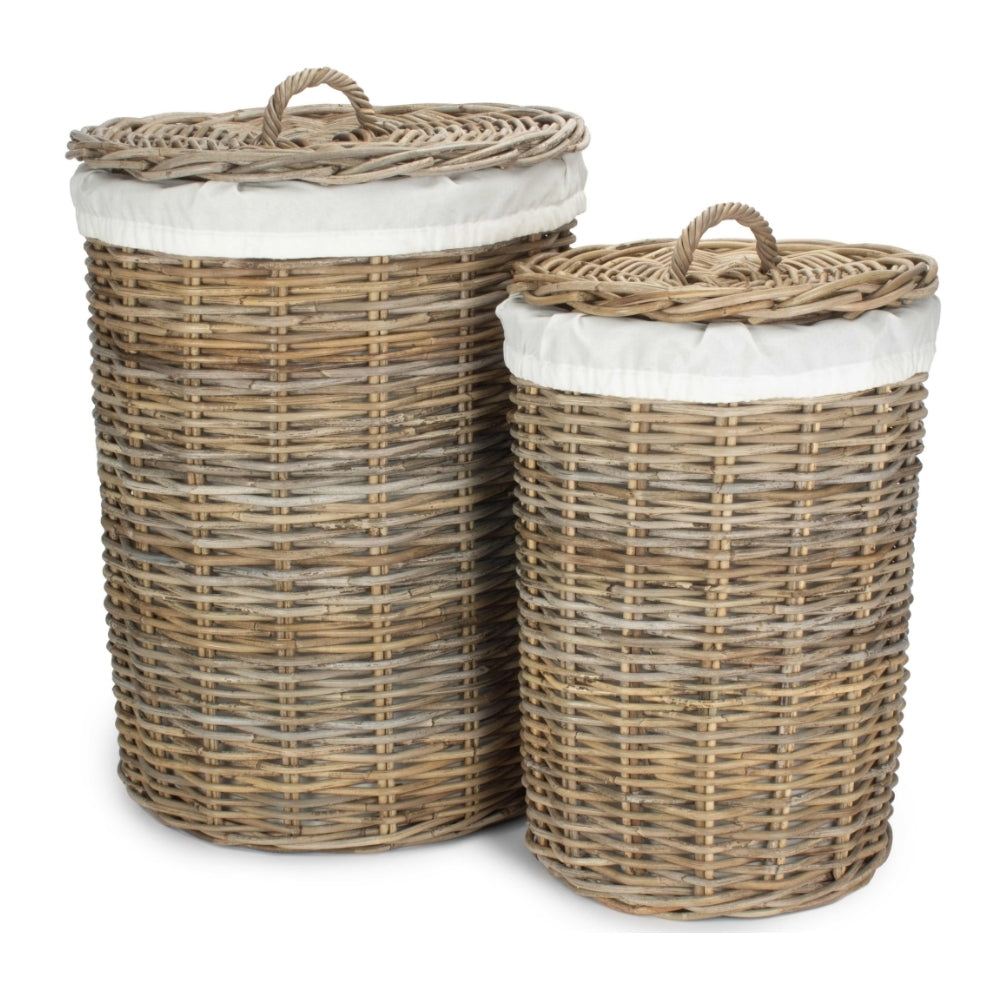 Red Hamper Round Rattan Laundry Hamper Basket with White Lining