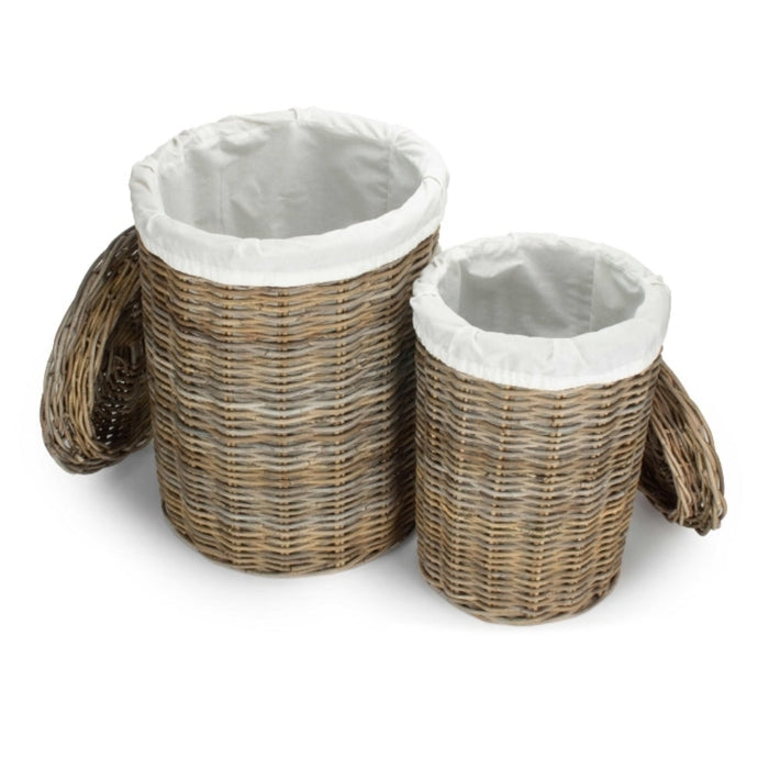 Red Hamper Round Rattan Laundry Hamper Basket with White Lining