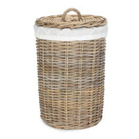 Red Hamper Round Rattan Laundry Hamper Basket with White Lining