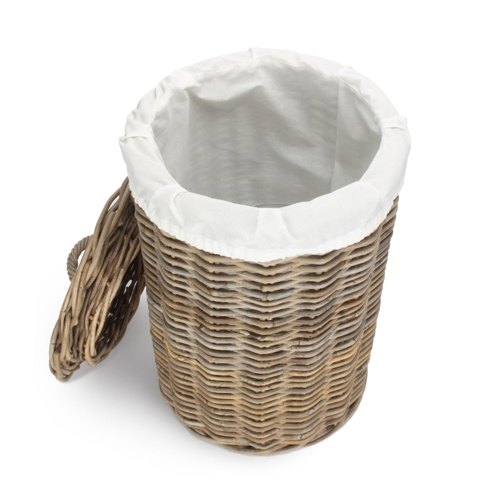 Red Hamper Round Rattan Laundry Hamper Basket with White Lining