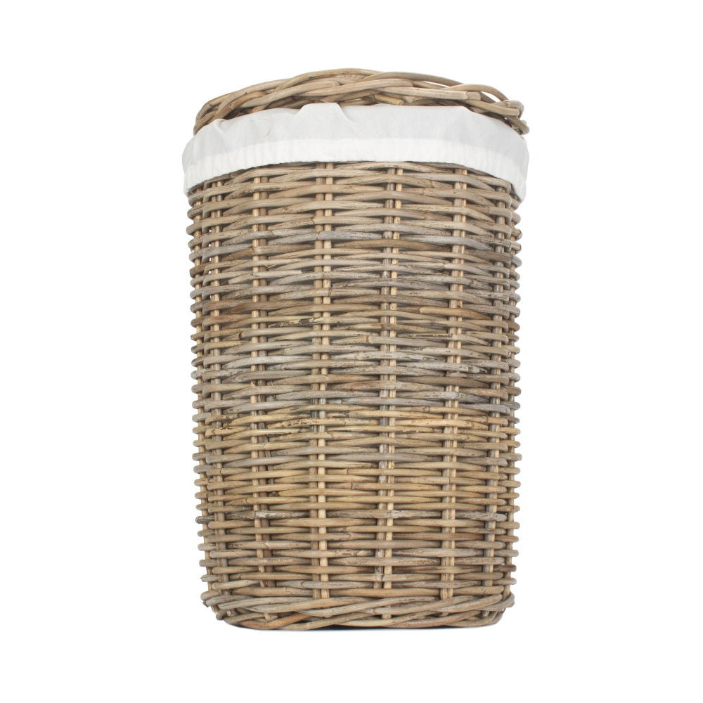 Red Hamper Round Rattan Laundry Hamper Basket with White Lining