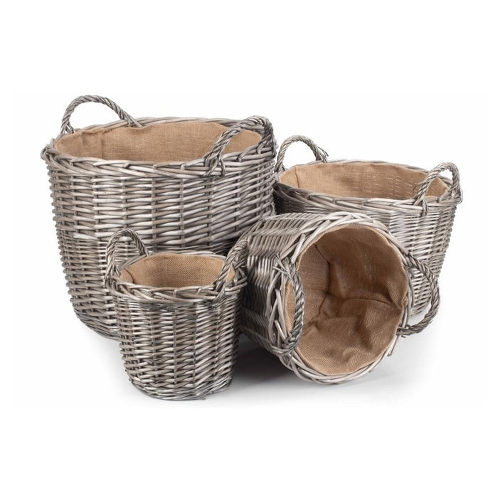 Red Hamper Round Antique Wash Finish Wicker Lined Wicker Log Basket