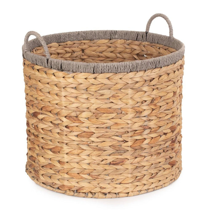 Red Hamper Round Water Hyacinth Basket With Grey Rope Border