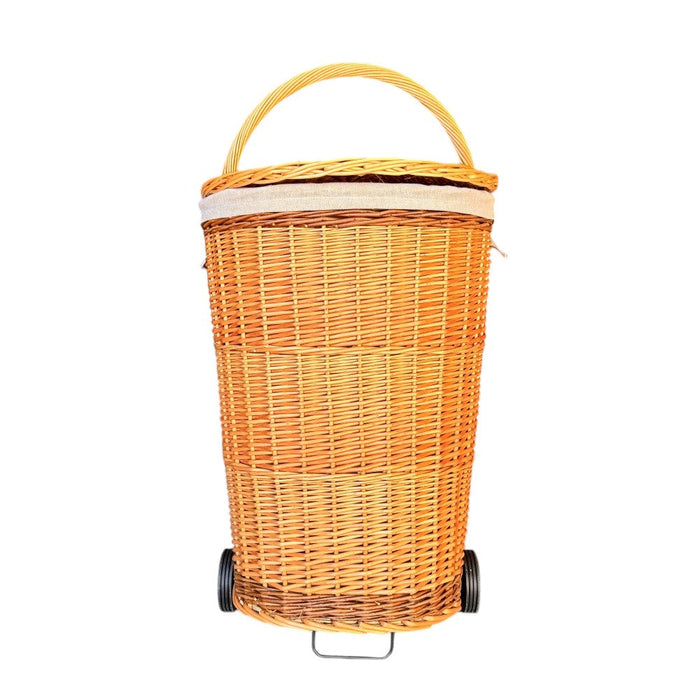 Red Hamper Full Buff Willow Wheeled Shopping Basket