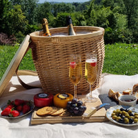 The Willow Basket Round Insulated Picnic Basket with Chopping Board Lid