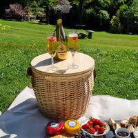 The Willow Basket Round Insulated Picnic Basket with Chopping Board Lid