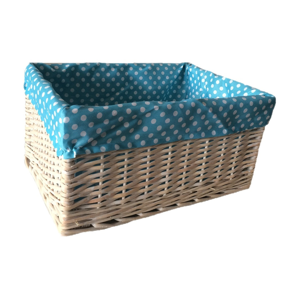 Red Hamper Blue Spotty Lined Wicker Storage Basket